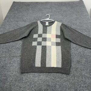 Vintage St Michael Sweater Mens L Gray Wool Check Crewneck‎ Preppy